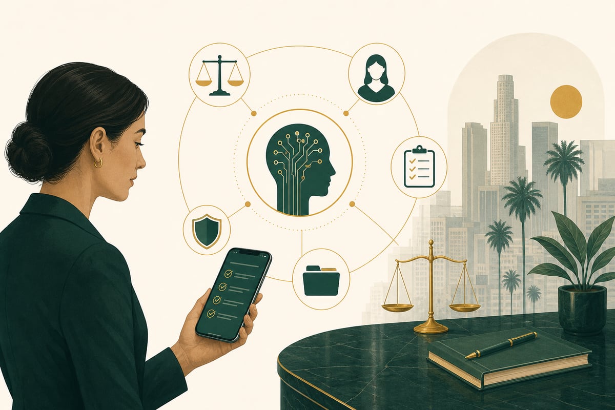 Bilingual AI legal receptionist interface collecting intake details for a law firm caller while routing the case to staff