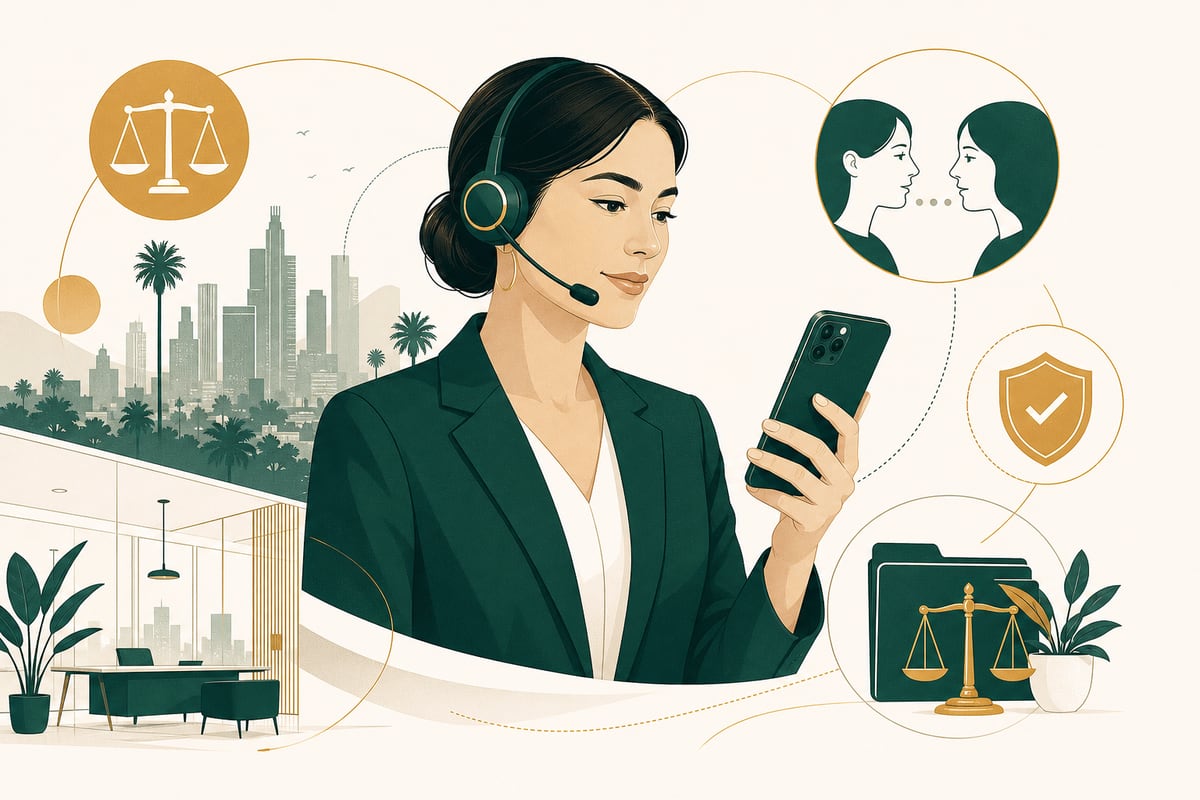 Bilingual law firm phone intake dashboard showing after-hours caller routing and compliance-focused call handling