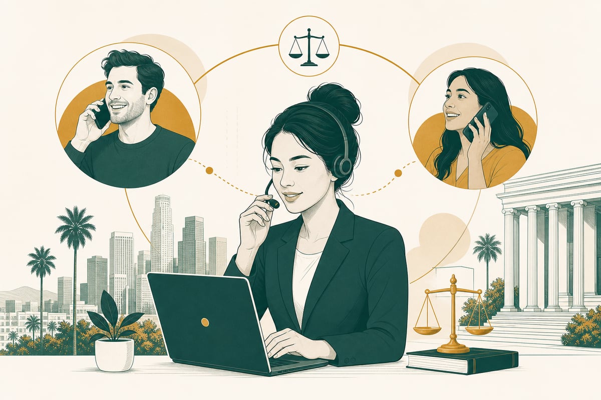 Bilingual after-hours phone intake setup for a Los Angeles law firm, showing English and Spanish call handling on one line