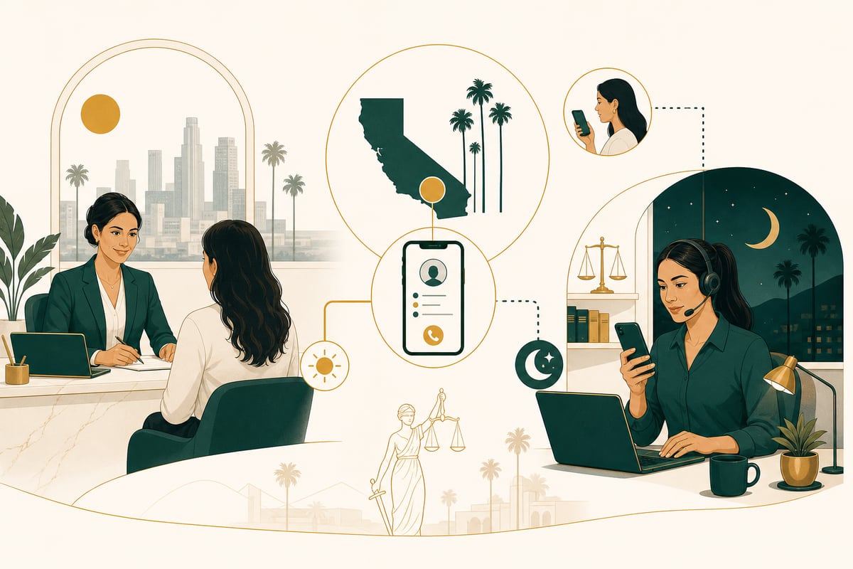 Los Angeles law office reviewing how a bilingual after-hours intake line routes calls while the daytime front desk remains unchanged