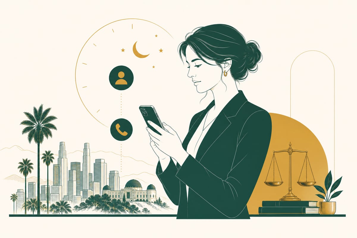 A personal injury law firm receptionist dashboard showing an after-hours call being captured and routed while a potential client calls at night