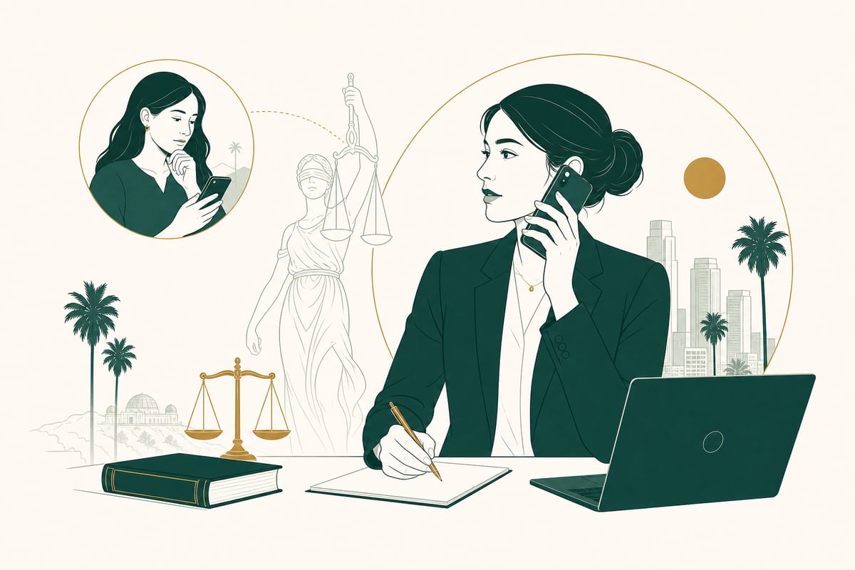 Bilingual law firm receptionist answering an after-hours call from a Spanish-speaking immigration client in Los Angeles